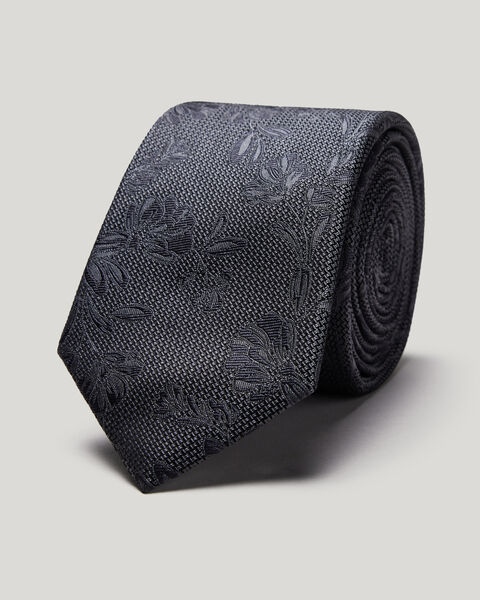 Silk Jacquard Floral Tie, Grey, hi-res
